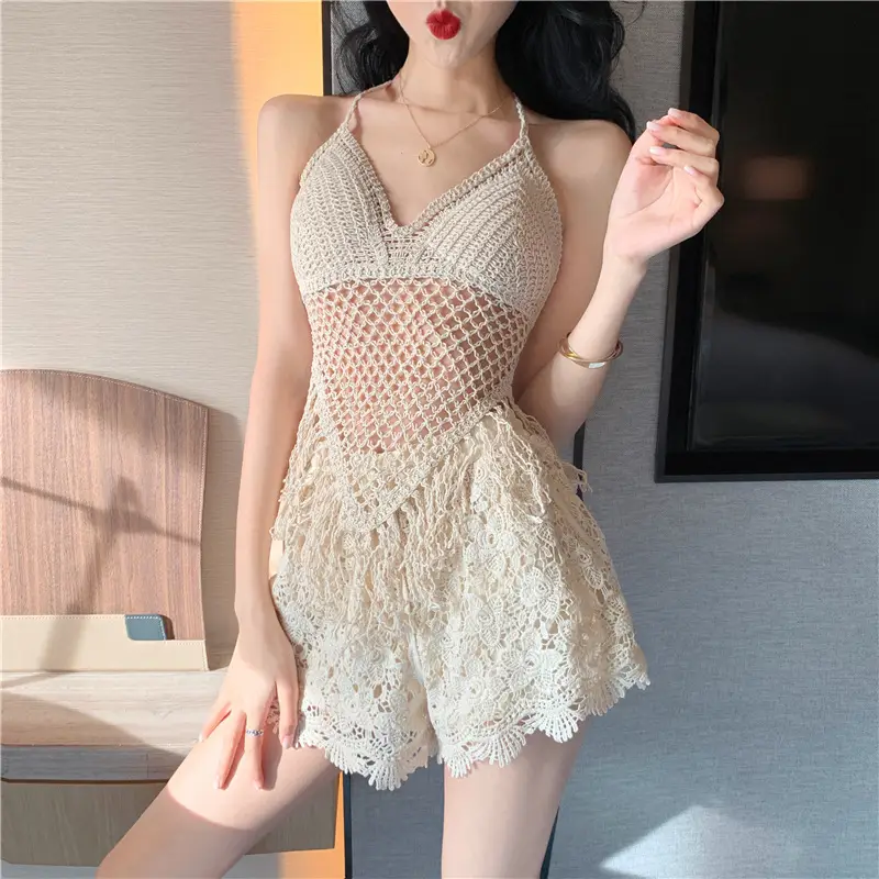 Knitted Net Red Split Skirt Swimming Suit Conservatively Cover Belly