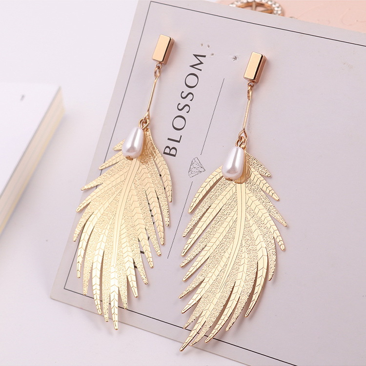 Jewelry Europe And America Exaggerated Fashion Metal Feather Long Earrings Mori Girl Fairy Creative Accessories