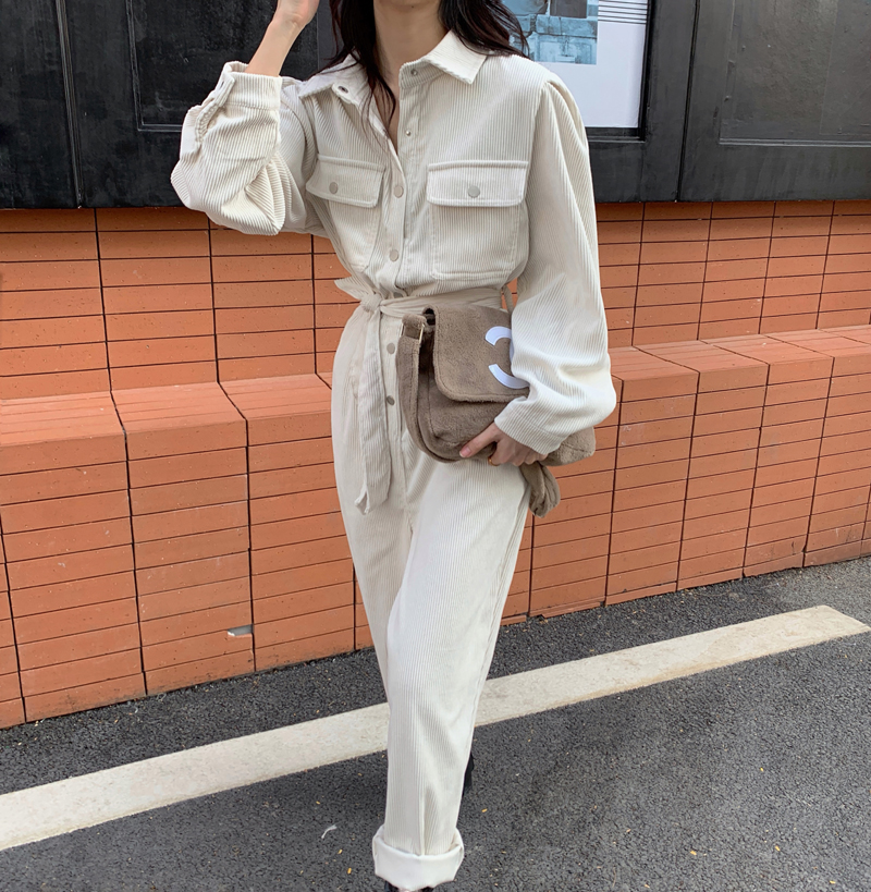 New Spring Long Sleeve Lapel Women Casual Jumpsuits