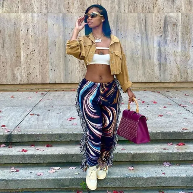 Casual Fashion Color Fringed Velvet Pants Women Photo Color 2Xl - Shop at LoveMi