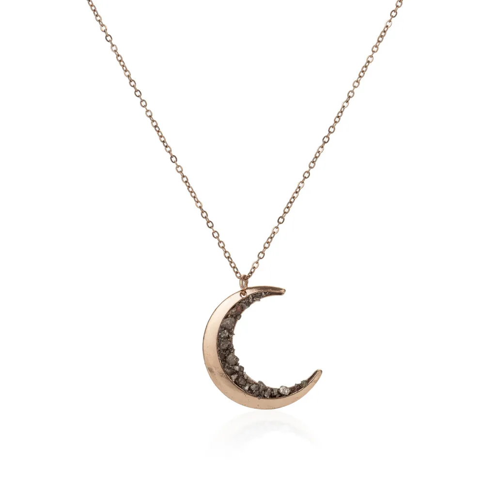 Irregular Crescent Moon Necklace With Diamonds - Alloy