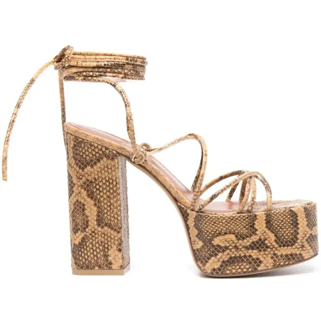 High Heeled Platform Strappy Fashion Round Toe Sandals Lace Up Platform Shoes For Ladies Khaki - Shop at LoveMi