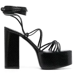High-Heeled Platform Strappy Fashion Round-Toe Sandals Lace-Up Platform Shoes For Ladies - Black - View 1