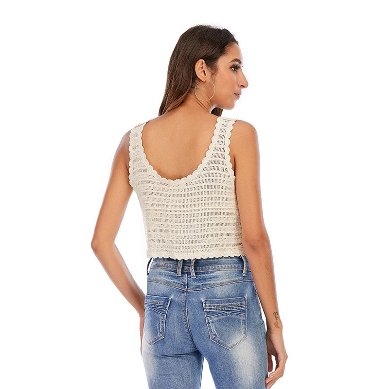 Title 5, Cropped Tops Embroidery Hollow Sleeveless Knitt...