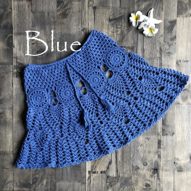 Beach Bikini Skirt Hand Hook Sexy Hollow Out A Line Skirt Blue - Shop at LoveMi