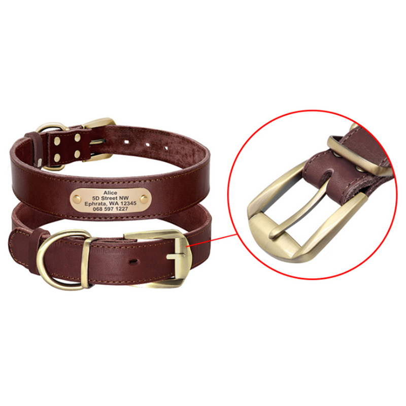 Personalized Dog Collars with Nameplate ID Tags for Medium Large Dogs Dark Brown - Shop at LoveMi