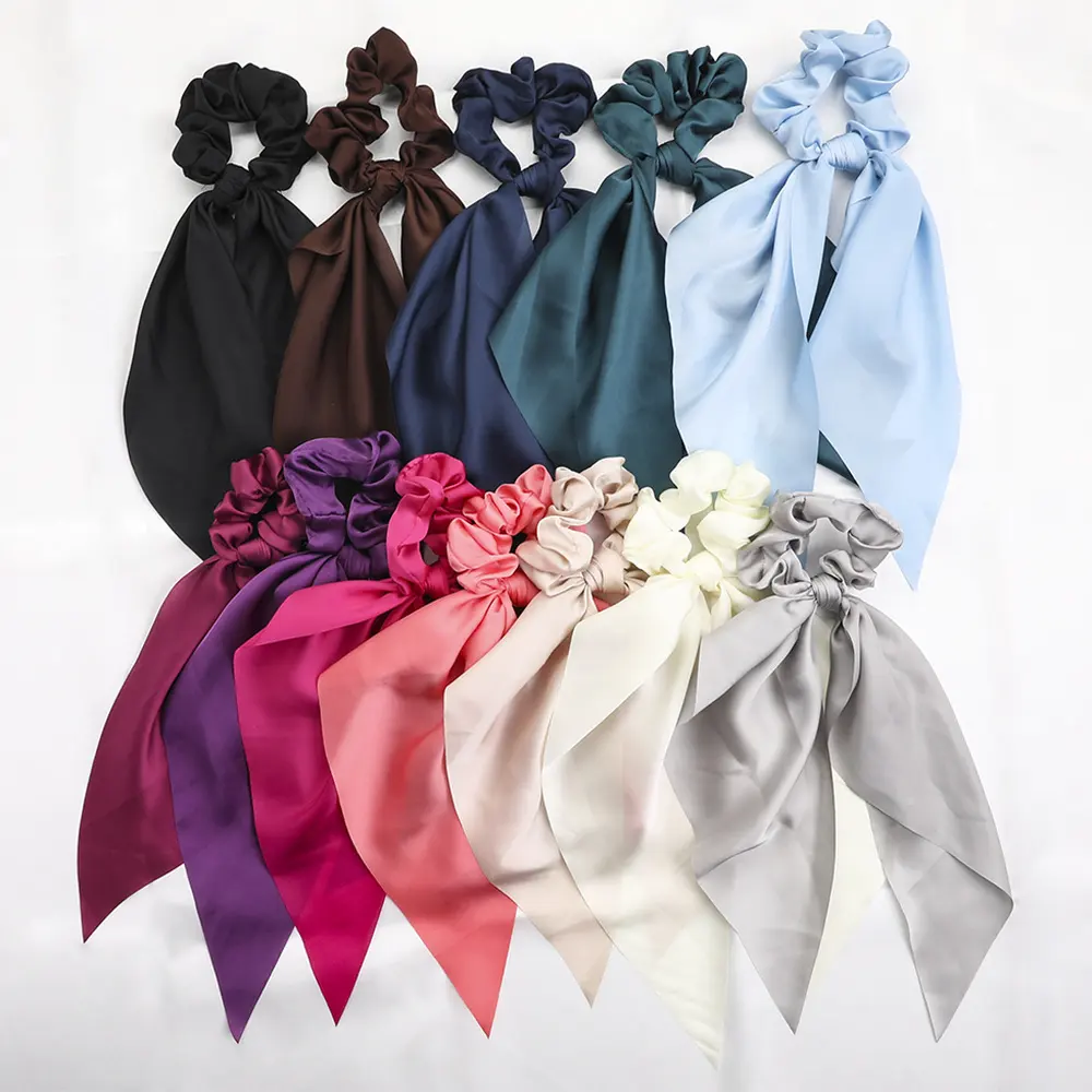 New Knotted Ribbon Satin Monochrome Silky Square Scarf Hair