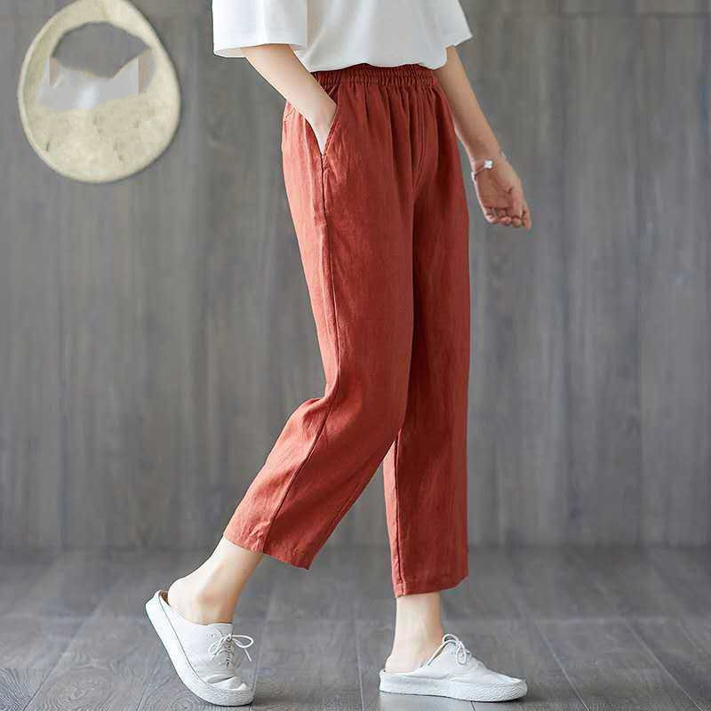 Loose And Thin Waist Pants Summer Thin Cropped Harem Pants Orange - Shop at LoveMi