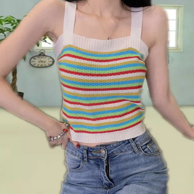 Summer New Thin Striped Knitted Vest Student Bottoming Shirt White - Shop at LoveMi