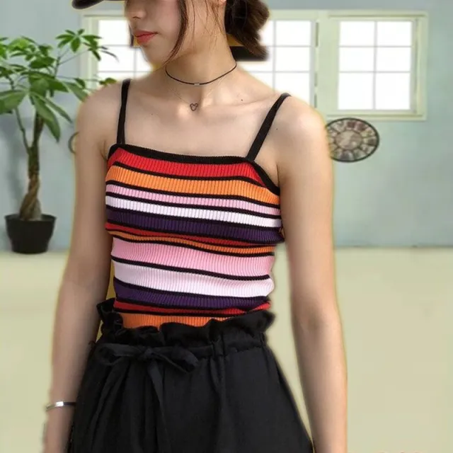 Summer New Thin Striped Knitted Vest Student Bottoming Shirt Red - Shop at LoveMi