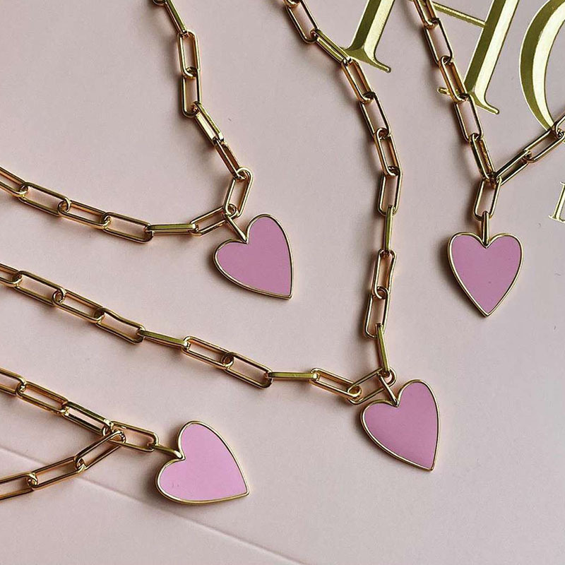 Necklace Of Love Of Heart Of Heart Of Heart Of Retro Pink Is Female Temperament Contracted