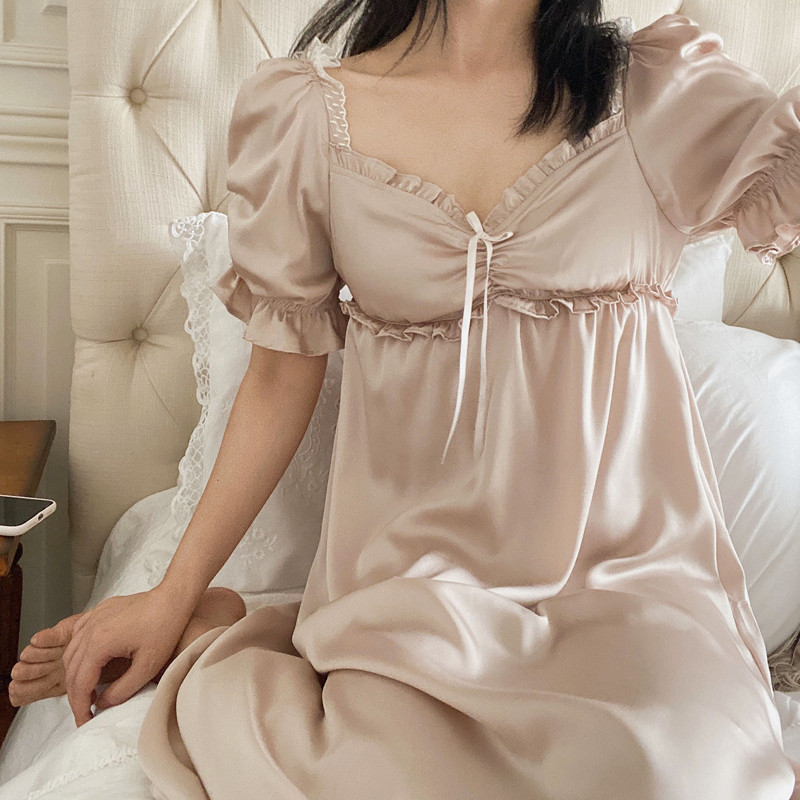 Chest Pad Sleep Skirt Female Summer Ice Silky Palace Sweet Princess