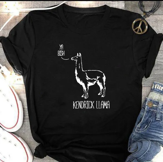 Ya Bish Kendrick Llama Fashion Short Sleeve Letter T Shirt Black - Shop at LoveMi
