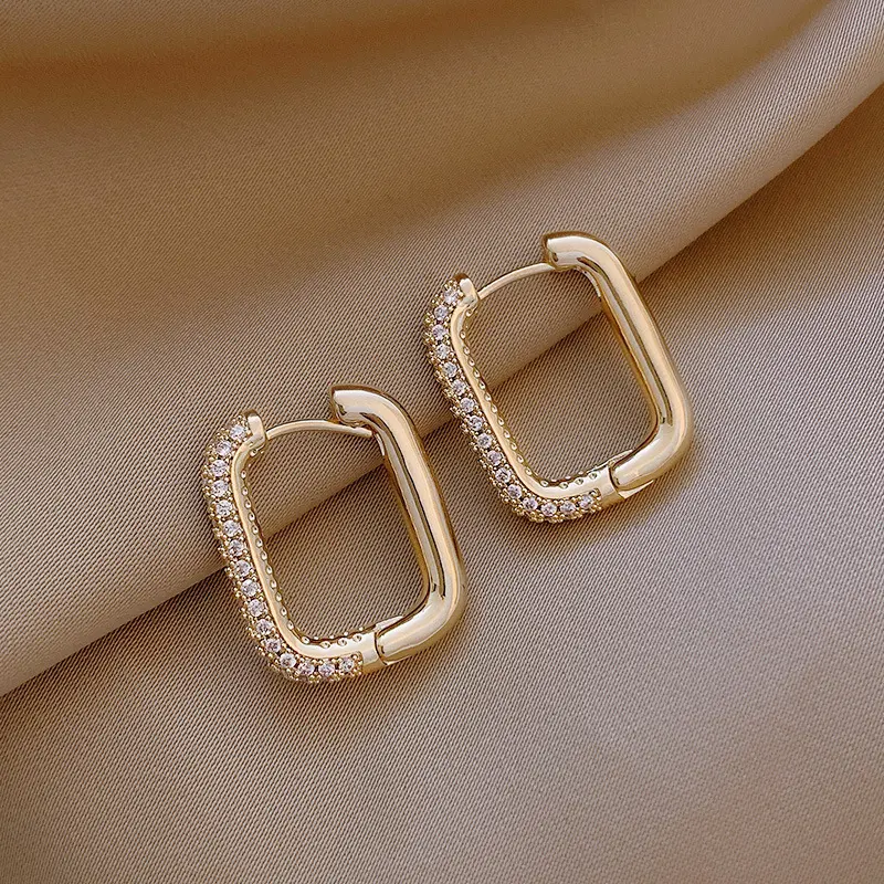 Geometric Square Earrings Zircon French