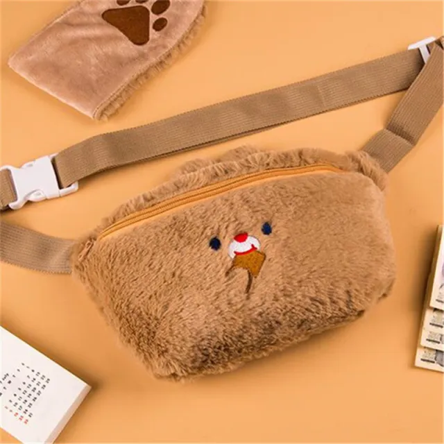 Plush Belt Bag Cute Cartoon Animal Shape Can Be Cross back Brown - Shop at LoveMi
