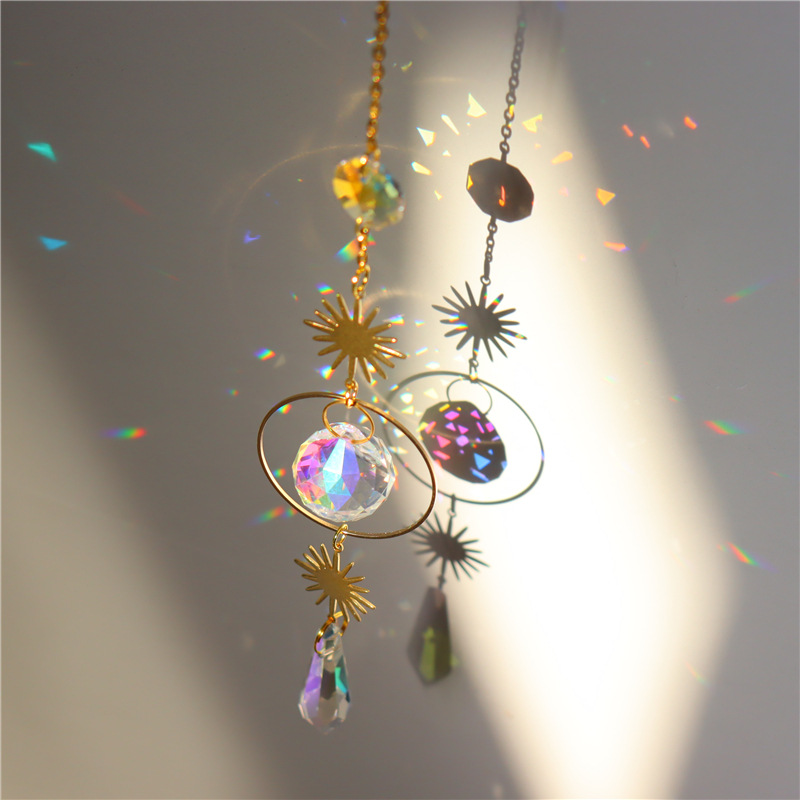 Moon And Hoop And Rainbow Crystal Rearview Mirror Decoration