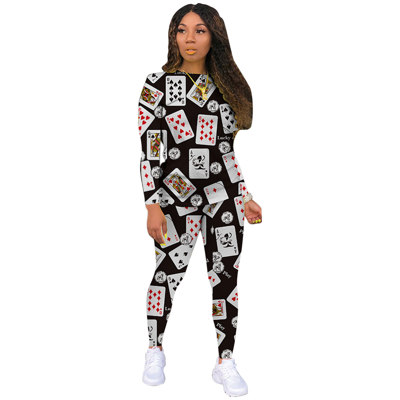 Classic Casual Poker Multicolor Long Sleeve Two-Piece Suit