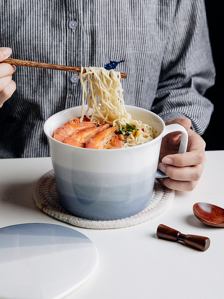 Title 4, Ceramic Instant Noodle Bowl With Lid