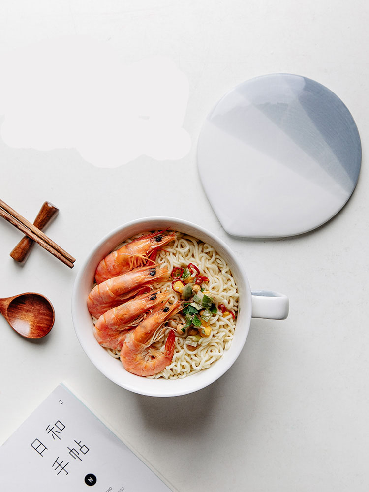 Ceramic Instant Noodle Bowl With Lid