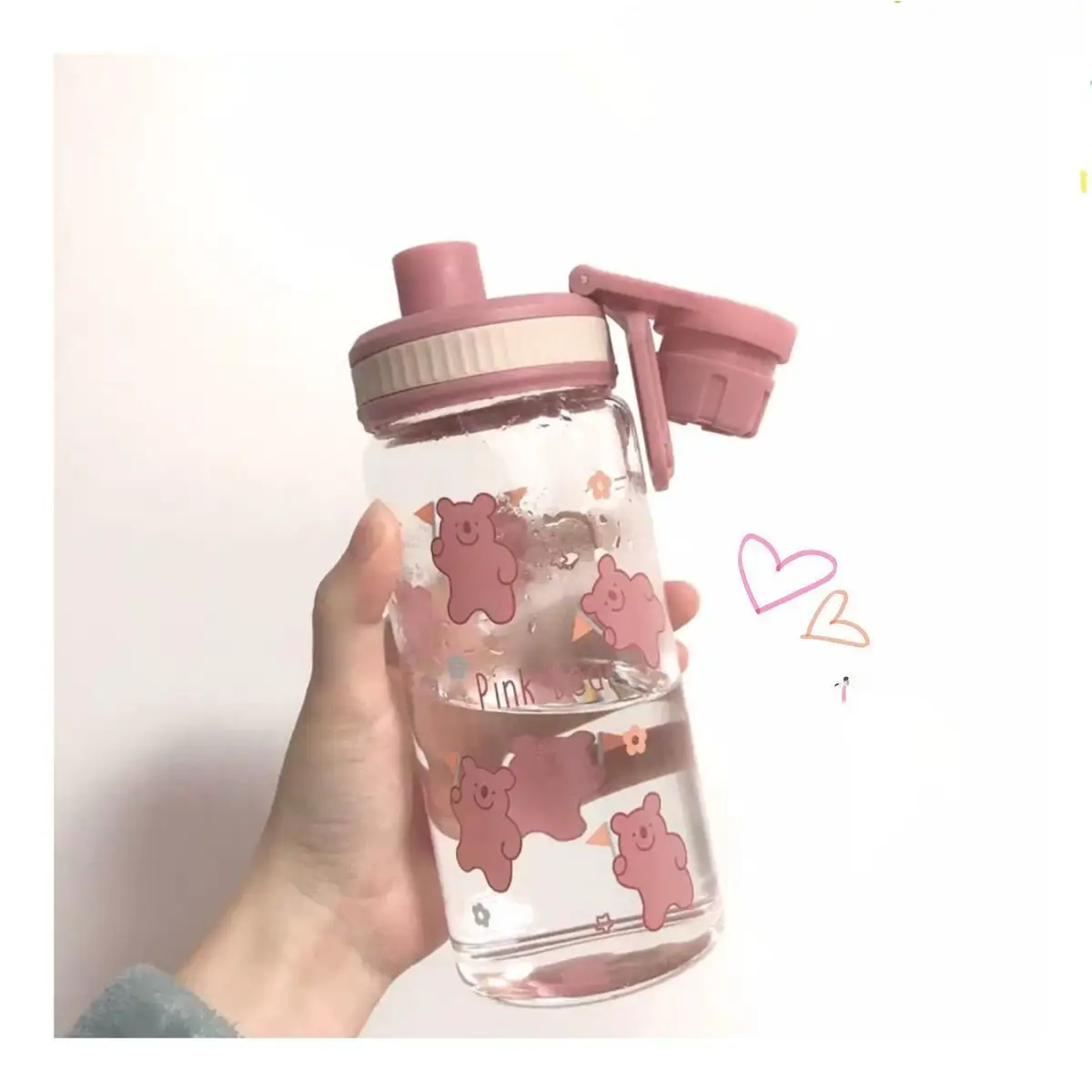 Straw Cup Glass Sports Water Cup Men's And Women's Milk Drinking Dual-use Cartoon