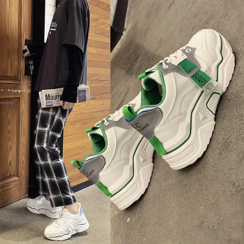 Fashion Thick-Soled Mesh Women'S Shoes Lace-Up Casual All-Match White Shoes