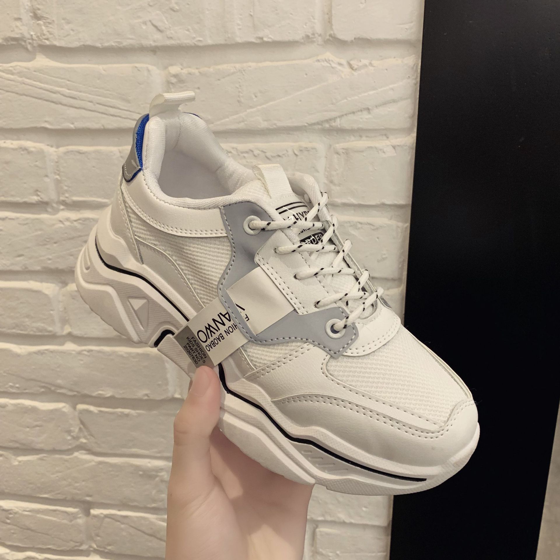 Fashion Thick-Soled Mesh Women'S Shoes Lace-Up Casual All-Match White Shoes