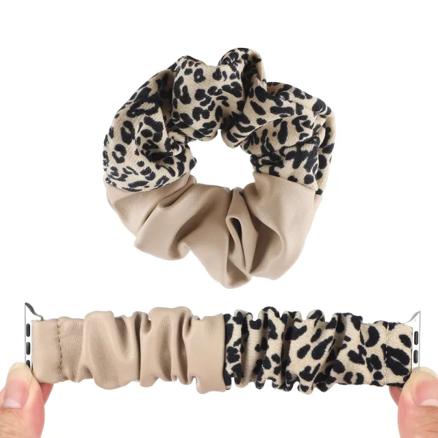 Stitching Cloth Hair Ring Strap Se Leopard Print Large Intestine Ring Watch Strap Creamywhite - Shop at LoveMi