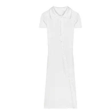 Retro Polo Collar Spice Girl Split Dress Women"s Summer New Hip Wrap Dress White - Shop at LoveMi