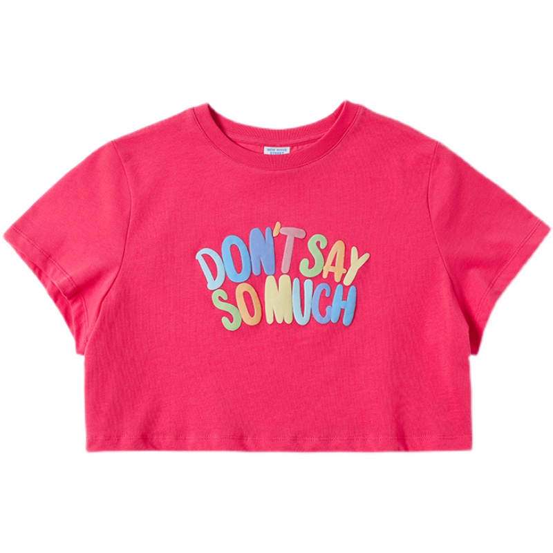 Triangular Teeth Are Thin Color Letters Foam Exposed Umbilical Loose Short-Sleeved T-Shirt Female Summer Trend Ins Niche Short Top