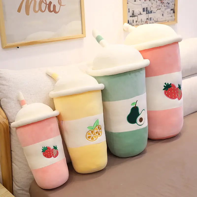 Creative New Product Cute Simulation Fruit Milk Tea Cup Pillow Cushion Plush Toy Office Nap Pillow