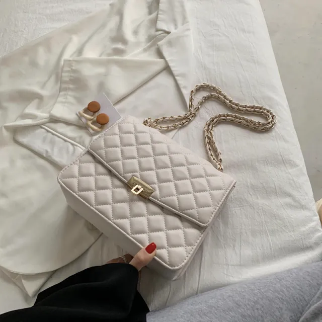 Crossbody Bag Retro Trendy Rhombus Chain Bag White - Shop at LoveMi