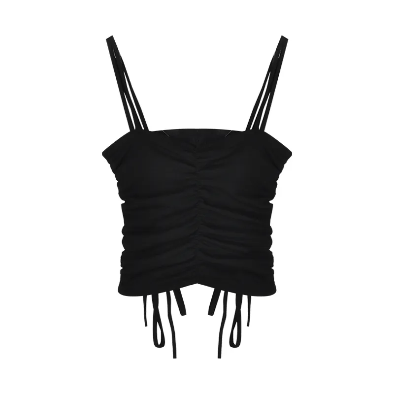 Hot Pants Women'S Design Sense Niche High Waist Slimming Strap Wide-Leg Shorts - Black