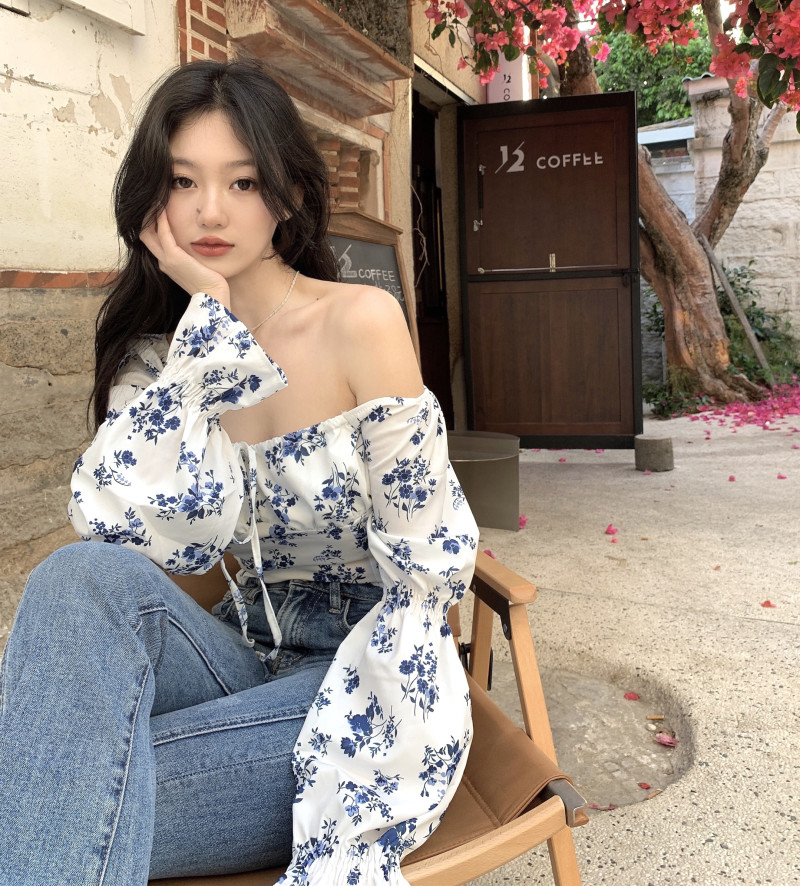 French Design For Shirtwalk Short Floral Long Sleeve