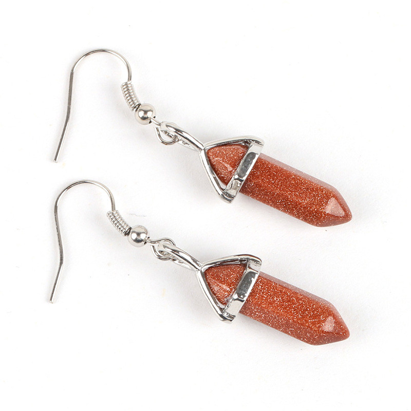 Classic Earrings, Natural Crystal Semi-Precious Stones Pendant Earrings, Six Prism Bullet Earrings