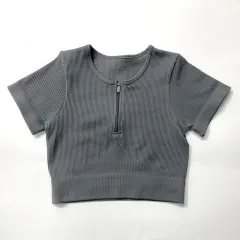 Zip Sports Top Tight Sports Bra - 1Grey - View 1