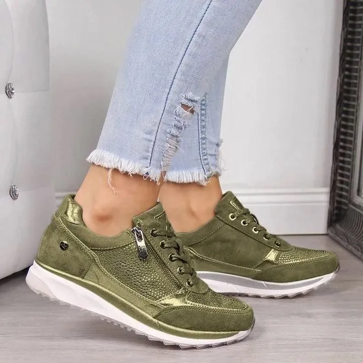 Spring and Autumn Platform Sponge Cake Rhinestone Single Shoes Women - Green
