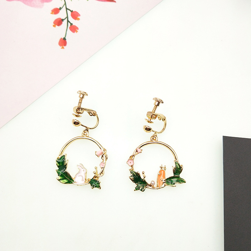 Cute Oil Drop Bunny Carrot Earrings