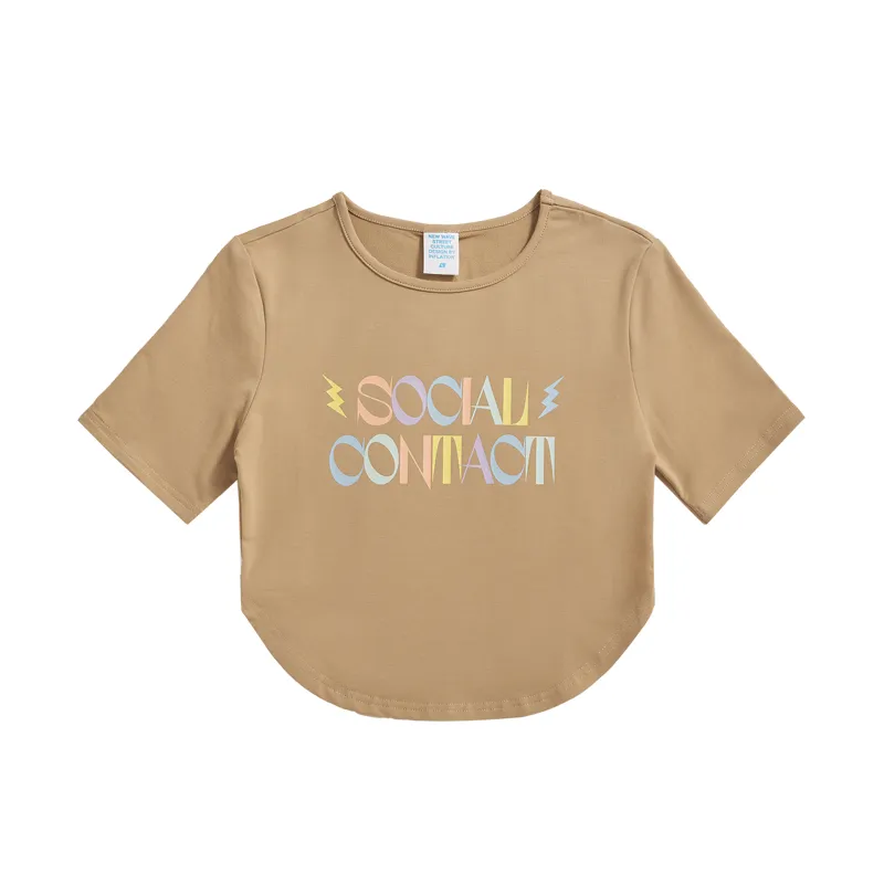 Loose Letters Sweet And Spicy Short Print Short Sleeve - Khaki