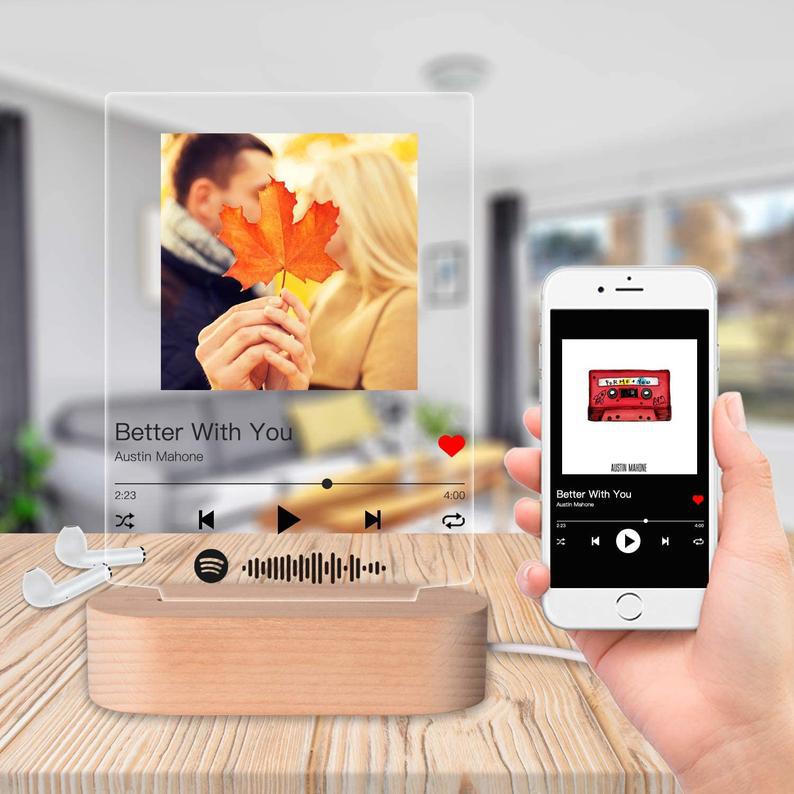 Customizable Photo Music Album Cover Night Light Carved Name Song Photo Frame — foto 5