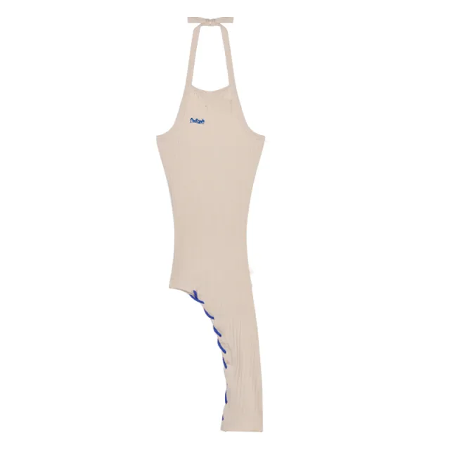 Halter Knit Vest Dress Pure Lust Sexy Buttocks Skirt Beige - Shop at LoveMi