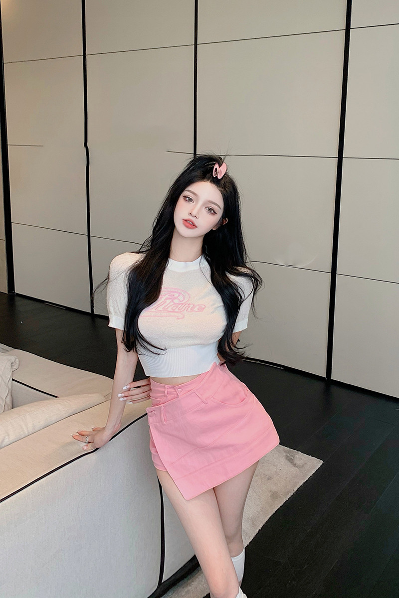 Summer Pure Lust Sexy Sweet Hot Girl Short-Fitting White Short-Sleeved Bottoming Shirt Top