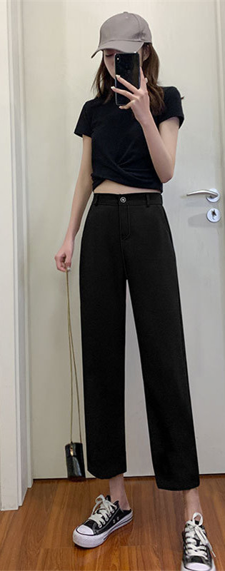 Title 1, High Waist Drape Is Thin Black Straight Loose C...