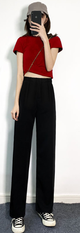 Title 5, High Waist Drape Is Thin Black Straight Loose C...