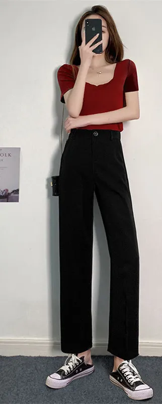 High Waist Drape Is Thin Black Straight Loose Casual Suit Spring And Autumn Mopping The Floor 4 Color - Shop at LoveMi