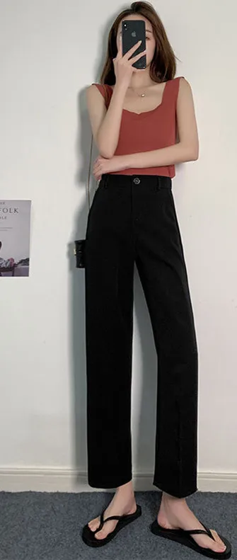 High Waist Drape Is Thin Black Straight Loose Casual Suit Spring And Autumn Mopping The Floor 1 Color - Shop at LoveMi