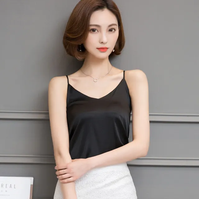 Women's Elegant Satin Tank Top Black - Shop at LoveMi