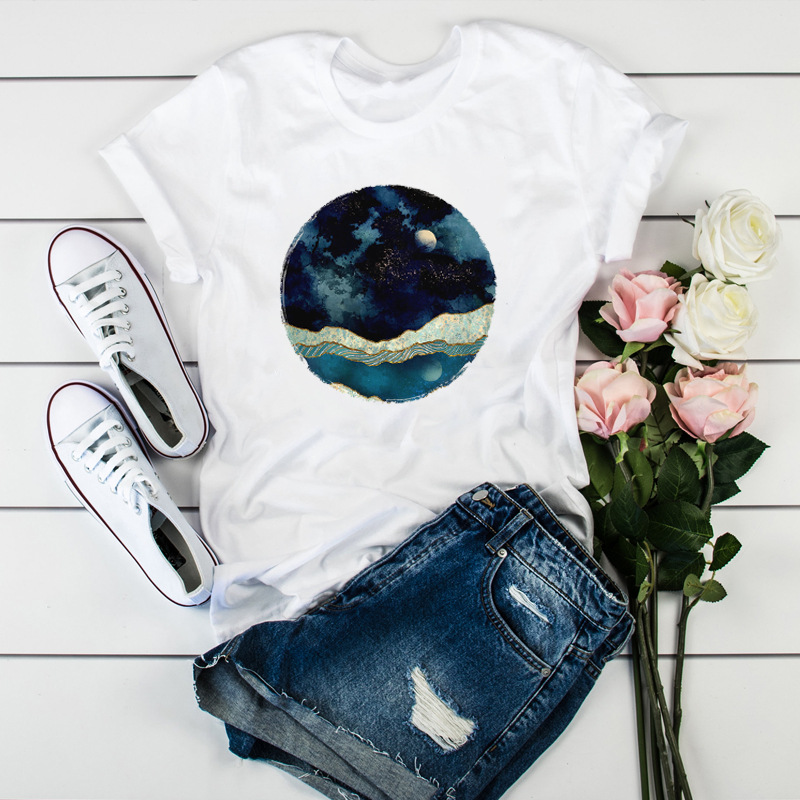 Women'S Top Sunflower Camera Print T-Shirt Neck Short Sleeve