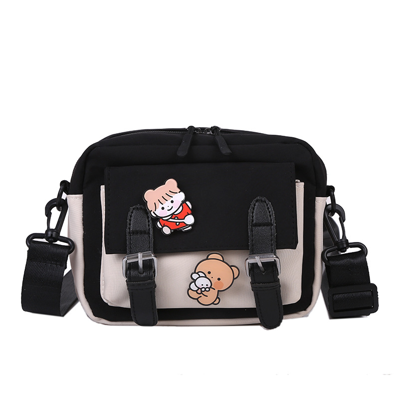 Messenger Bag Female New Style Small Bag Canvas Student One Shoulder Small Square Bag Black - Shop at LoveMi