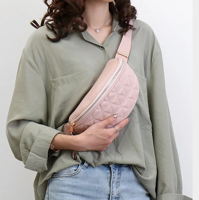 Of The Rhomboid Wide Shoulder Strap Chest Bag Multi-Purpose Girl Waist Bag Messenger Bag - Pink