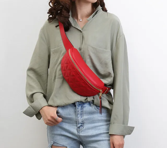 Of The Rhomboid Wide Shoulder Strap Chest Bag Multi Purpose Girl Waist Bag Messenger Bag Red - Shop at LoveMi